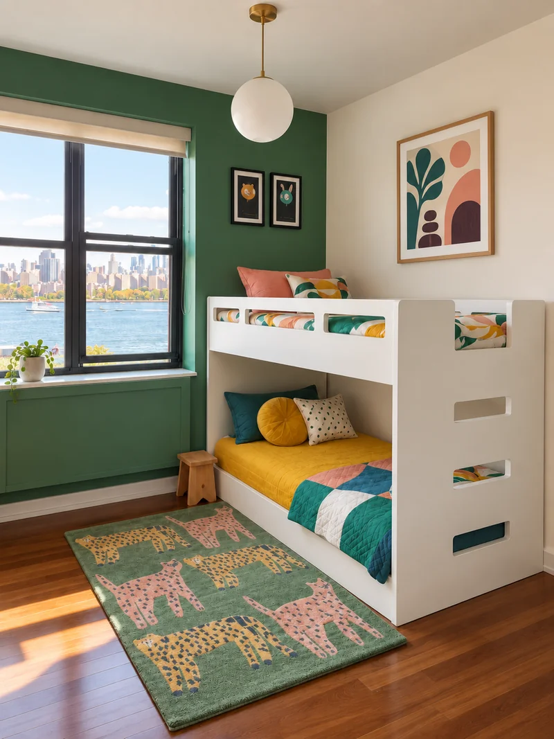 Bunk bed with colorful bedding